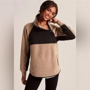 Abercrombie & Fitch Asymmetrical Snap Up Fleece Faux Leather Pullover Jacket XL